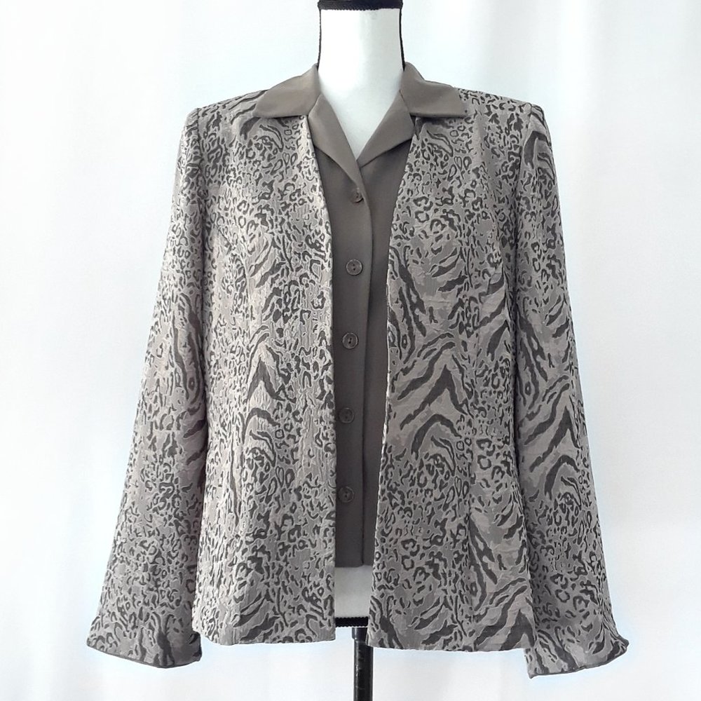 Vintage 1990s Gray Tan Animal Print One Piece Shirt and Layered Jacket 10